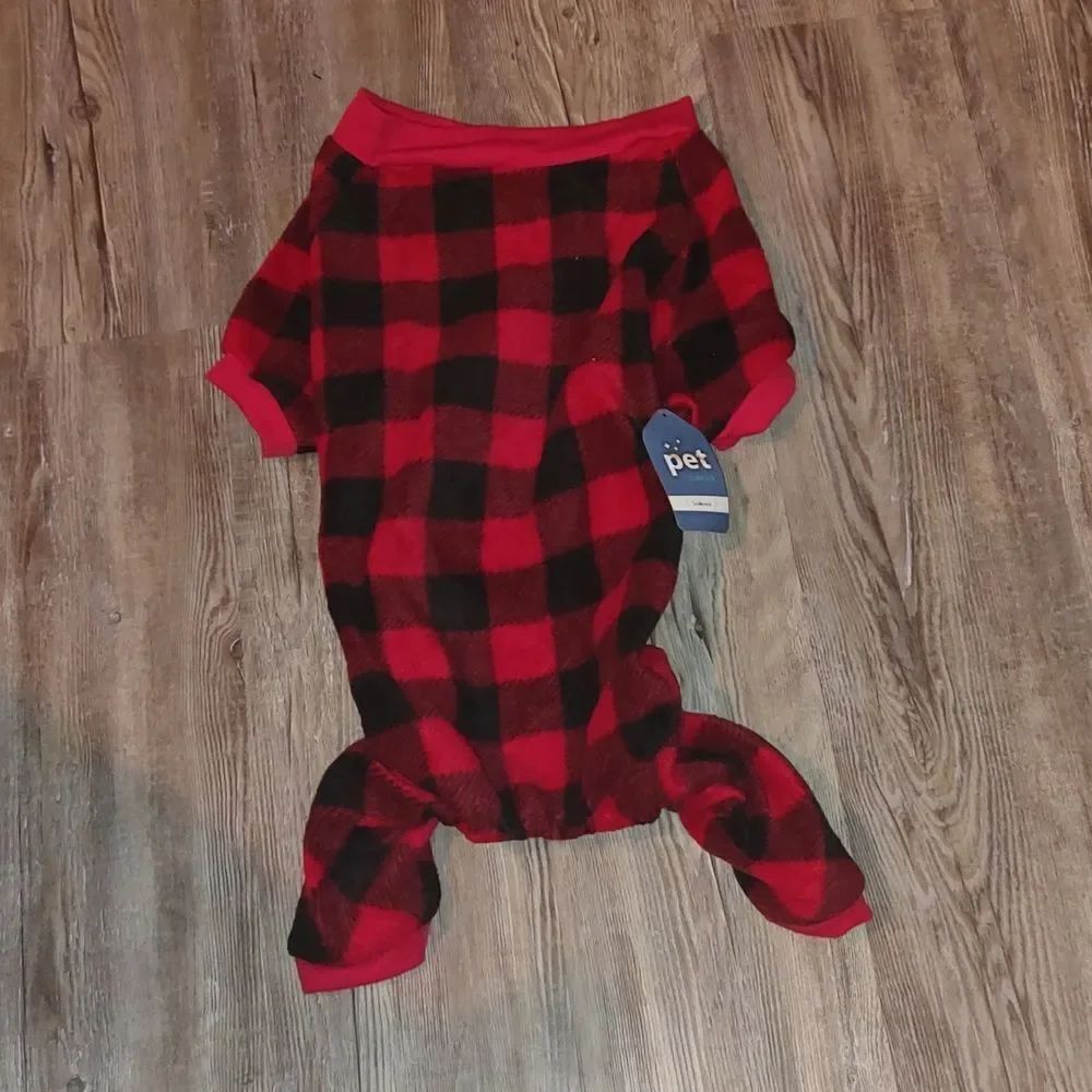 Dog Pet Pajamas for Dogs Red Plaid Sweaters Soft Clothes Sz L
